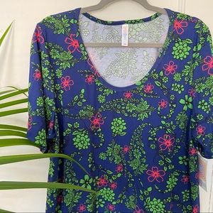 LuLaRoe Perfect Tee: Blue with Green & Pink Floral